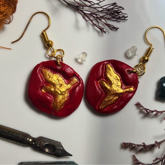 Calling Birds: Wax Seal Style Handcrafted Earrings - Picture 2 of 2